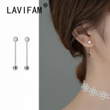 925 Silver Tassel Line Earrings Single Zircon Screw Bead Earrings