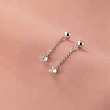 925 Silver Tassel Line Earrings Single Zircon Screw Bead Earrings