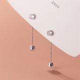 925 Silver Tassel Line Earrings Single Zircon Screw Bead Earrings