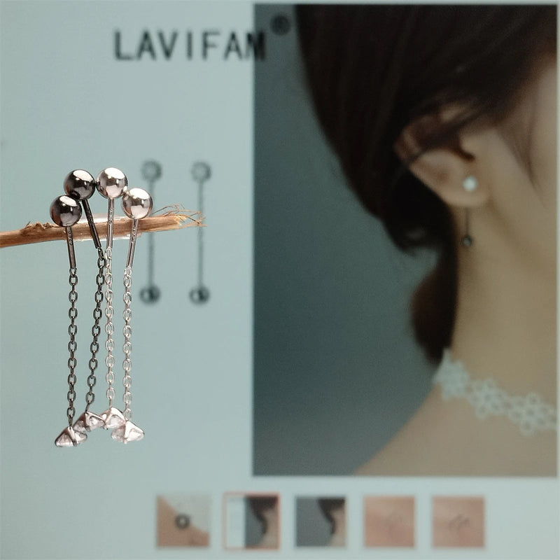 925 Silver Tassel Line Earrings Single Zircon Screw Bead Earrings