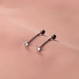 925 Silver Tassel Line Earrings Single Zircon Screw Bead Earrings