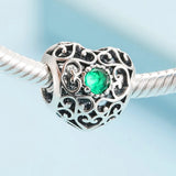 925 Silver Heart Birthstone Charm Beads for Bracelet DIY