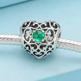 925 Silver Heart Birthstone Charm Beads for Bracelet DIY
