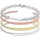 925 Silver I-D Bangle Bracelet Engraved Bar Link Fit Europe Bead Charm DIY