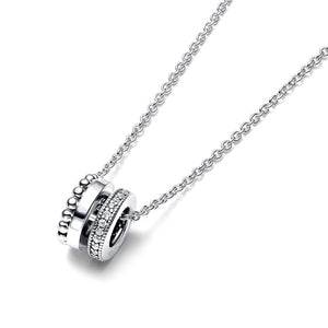 925 Silver Logo Pave Beads Pendant Necklace for Women