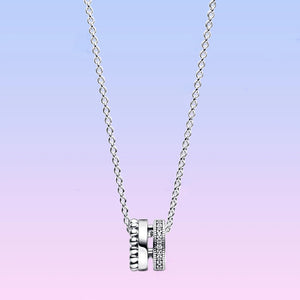 925 Silver Logo Pave Beads Pendant Necklace for Women