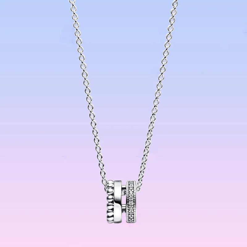 925 Silver Logo Pave Beads Pendant Necklace for Women