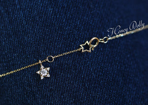 925 Silver Zircon Necklace Double Star Pendant Japanese Collar Chain
