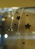 925 Silver Zircon Necklace Double Star Pendant Japanese Collar Chain
