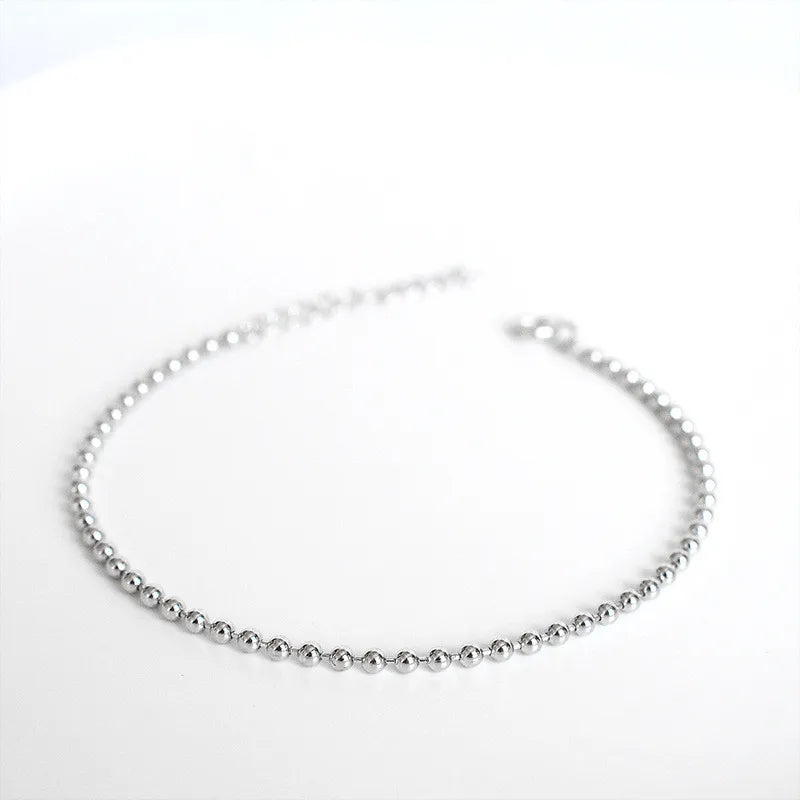 925 Silver 2MM Bead Chain Bracelet Classic Jewelry Gift
