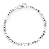 925 Silver 4mm 8in Beaded Chain Bracelet Women's Gift Jewelry