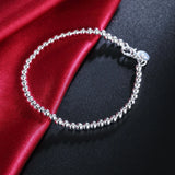 925 Silver 4mm 8in Beaded Chain Bracelet Women's Gift Jewelry