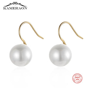 925 Sterling Silver Simulated Pearl Ear Hook Earrings for Women