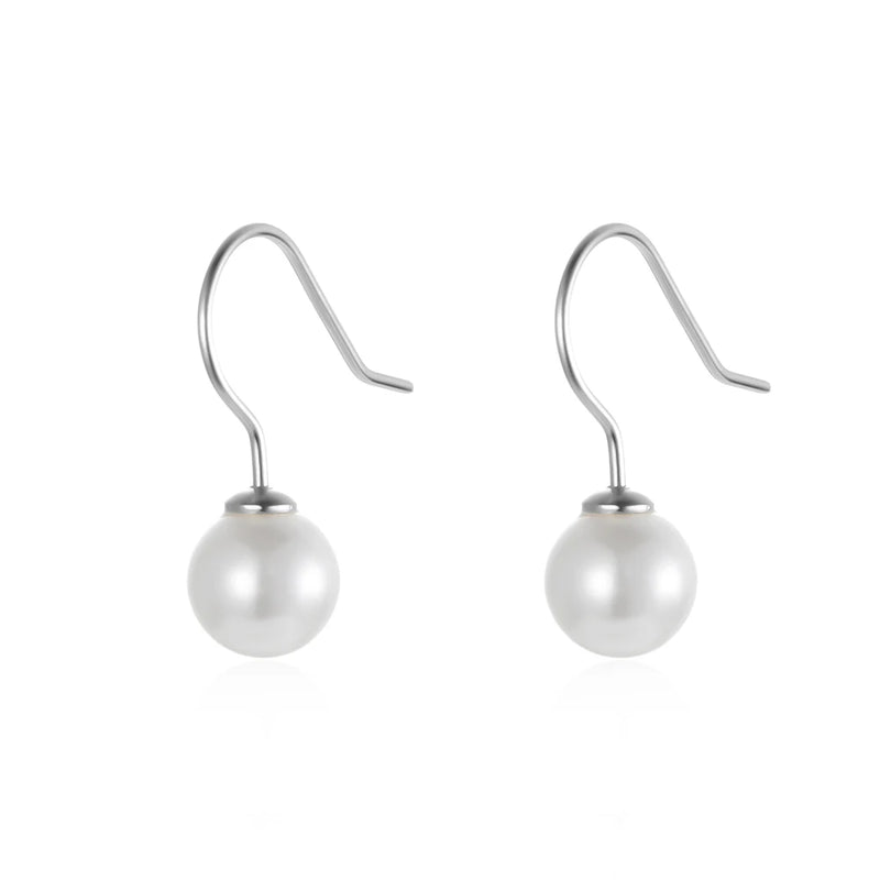 925 Sterling Silver Simulated Pearl Ear Hook Earrings for Women