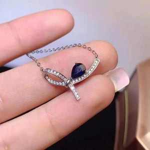 925 Silver Bow Clavicle Chain Zircon Pendant Necklace