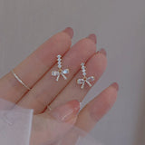925 Silver Bow Stud Earrings Elegant Zircon Party Jewelry