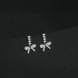 925 Silver Bow Stud Earrings Elegant Zircon Party Jewelry