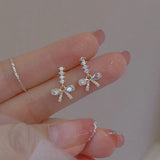 925 Silver Bow Stud Earrings Elegant Zircon Party Jewelry