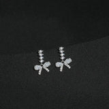 925 Silver Bow Stud Earrings Elegant Zircon Party Jewelry