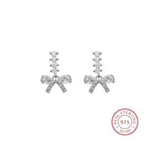 925 Silver Bow Stud Earrings Elegant Zircon Party Jewelry