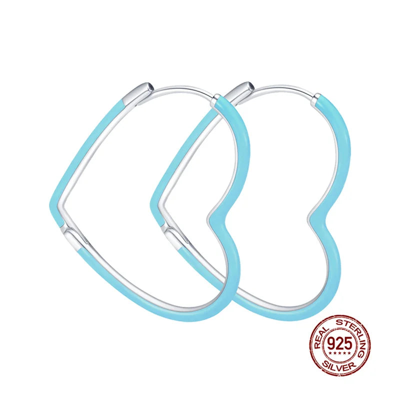 925 Silver Rose Heart Hoop Earring Women DIY Style Jewelry
