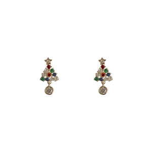 925 Silver Christmas Tree Stud Earrings with Crystals