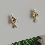 925 Silver Christmas Tree Stud Earrings with Crystals
