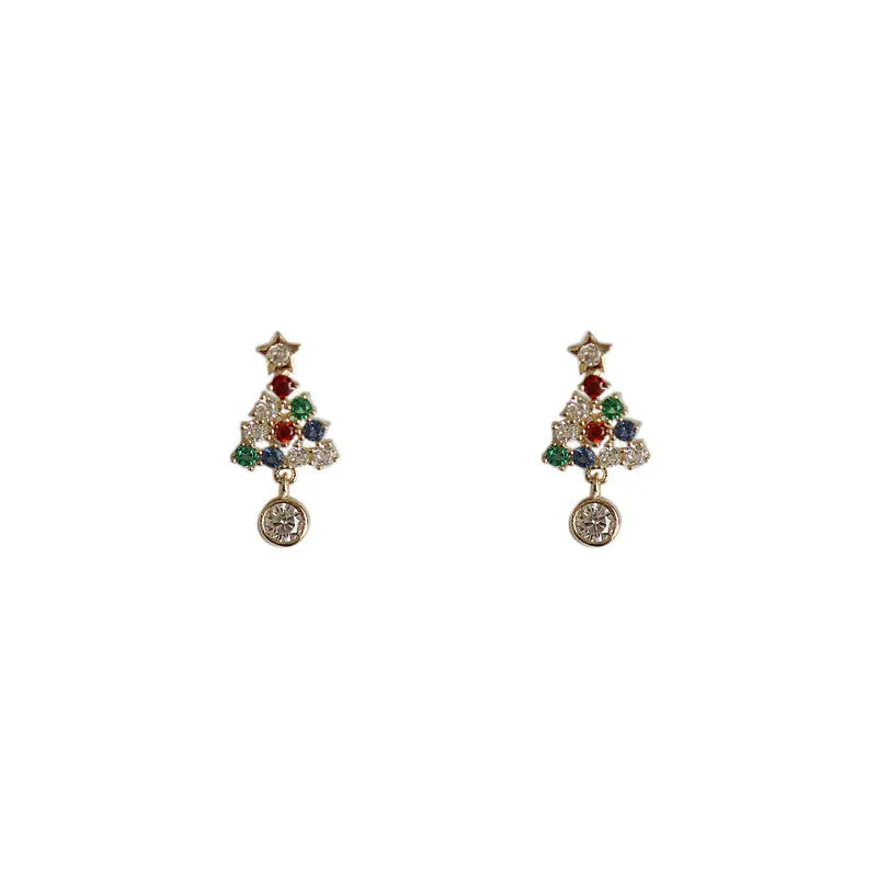925 Silver Christmas Tree Stud Earrings with Crystals