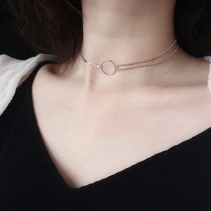 925 Silver Circle Clavicle Chain Double Necklace Women Wedding Party Jewelry