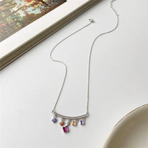 925 Silver Zircon Pendant Tassel Chain Necklace Women Party Jewelry