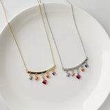925 Silver Zircon Pendant Tassel Chain Necklace Women Party Jewelry