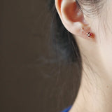 925 Silver Crown Stud Earrings Red Zircon Inlaid Wedding Jewelry Gift