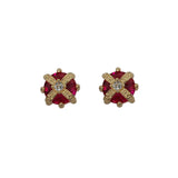925 Silver Crown Stud Earrings Red Zircon Inlaid Wedding Jewelry Gift