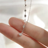 925 Silver Crystal Pendant Irregular Chain Necklace Light Wedding Jewelry