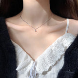 925 Silver Crystal Pendant Irregular Chain Necklace Light Wedding Jewelry