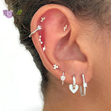 925 Silver Sweet Heart Hoop Earrings Heart-shaped Circle Piercing Jewelry