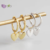 925 Silver Sweet Heart Hoop Earrings Heart-shaped Circle Piercing Jewelry