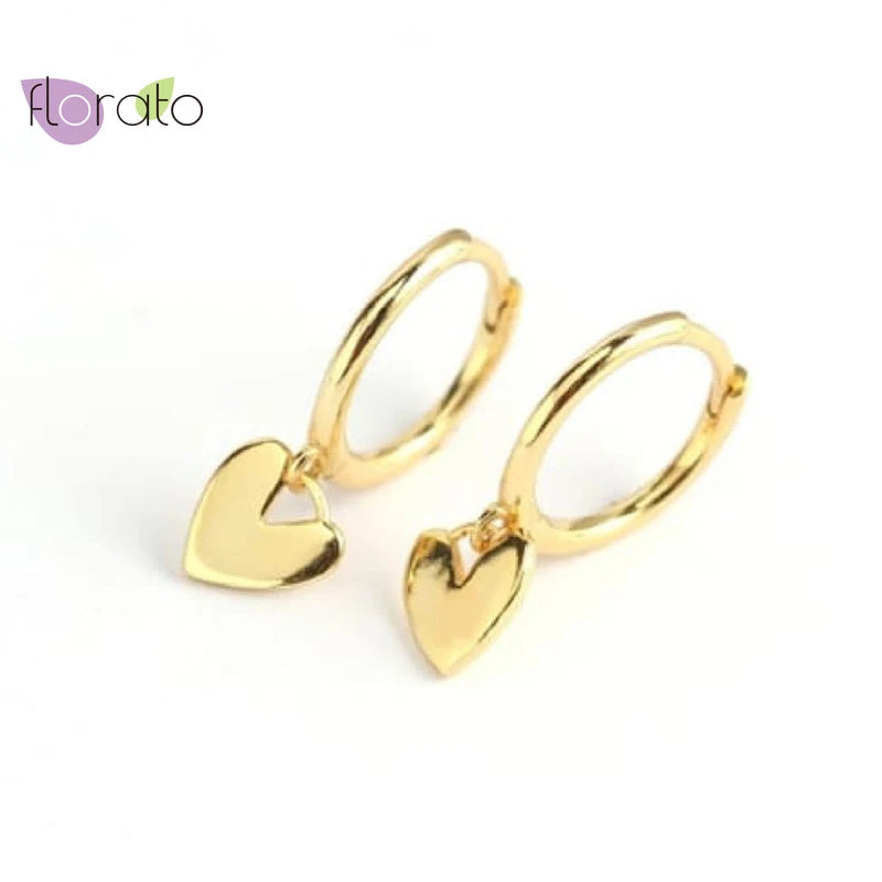 925 Silver Sweet Heart Hoop Earrings Heart-shaped Circle Piercing Jewelry