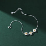 925 Silver Daisy Flower Bracelet for Women Girl Jewelry