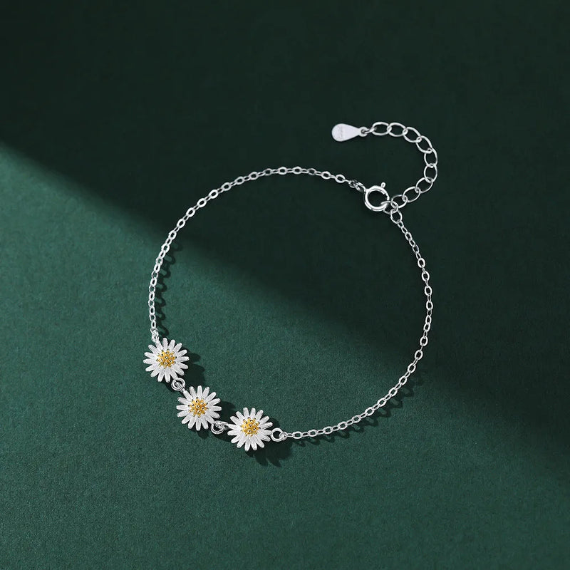925 Silver Daisy Flower Bracelet for Women Girl Jewelry