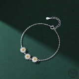 925 Silver Daisy Flower Bracelet for Women Girl Jewelry