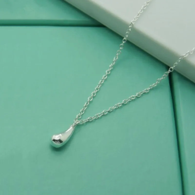 925 Silver Small Water Drop Necklace Women Engagement Wedding Gift