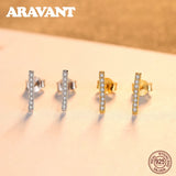 925 Silver Tiny Zircon Stud Earring Geometric Design