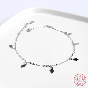 925 Silver Diamond Geometric Pendant Anklet for Women