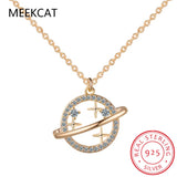 925 Silver Diamond Planet Pendant Necklace Wedding Party Jewelry