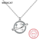 925 Silver Diamond Planet Pendant Necklace Wedding Party Jewelry