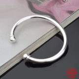 925 Silver Double Beads Open Cuff Bracelet Bangle Women Wedding Jewelry