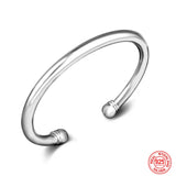 925 Silver Double Beads Open Cuff Bracelet Bangle Women Wedding Jewelry