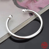 925 Silver Double Beads Open Cuff Bracelet Bangle Women Wedding Jewelry