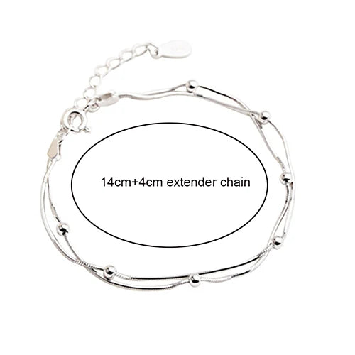 925 Sterling Silver Double Layer Snake Beads Chain Small Ball Bracelet